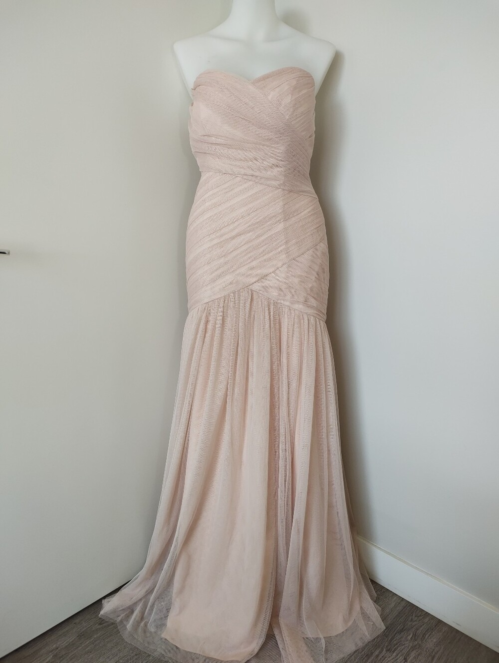 Vintage Vera Wang White Strapless Blush Pink Tulle Evening Gown - Picture 2 of 16